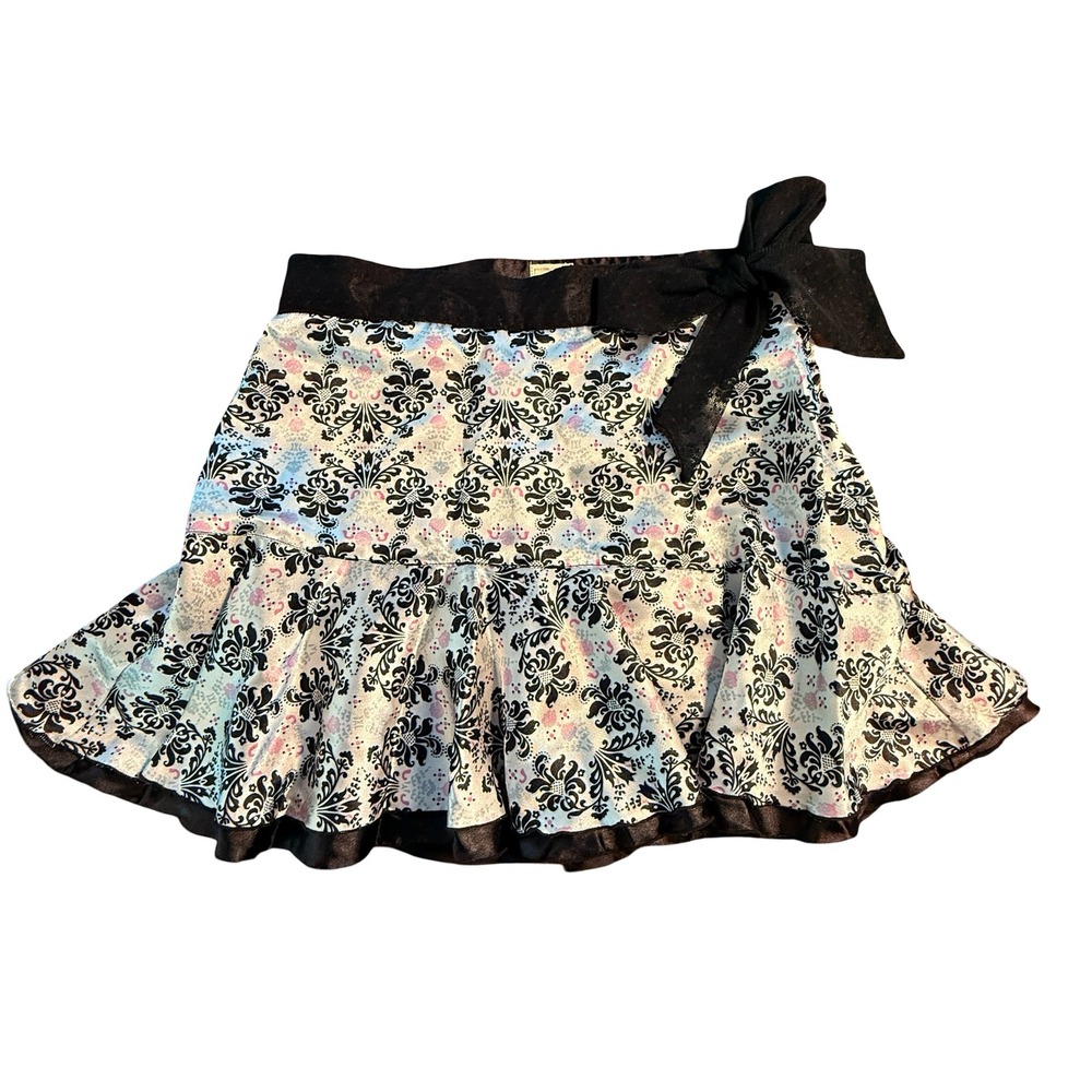 Stuff by Hilary Duff Girls Damask Print Skort Skirt Black White Ruffle Bow L Y2K